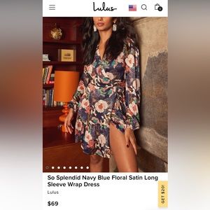 Lulus Womens So Splendid Navy Blue Floral Satin Long Sleeve Wrap Dress